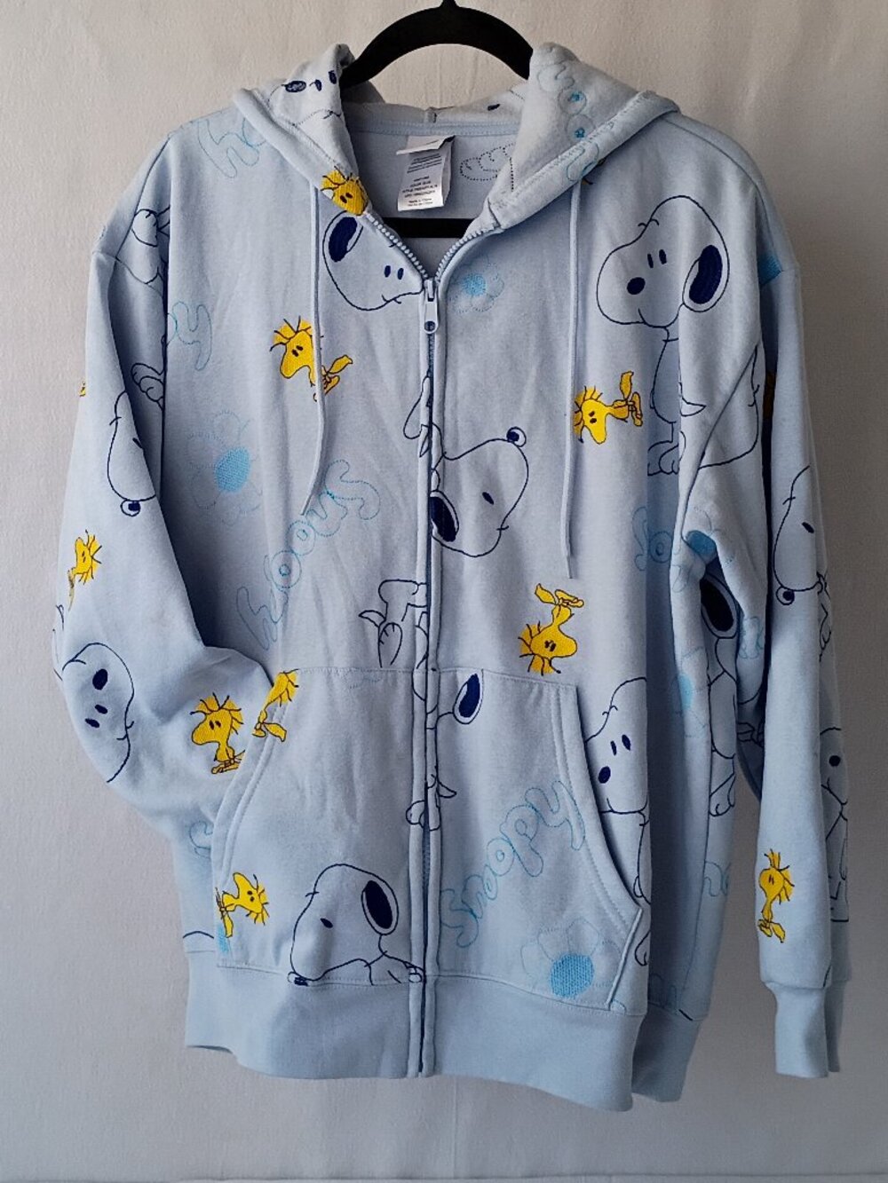 Peanuts Snoopy Woodstock Blue Embroidered Zip Hoodie Women's L